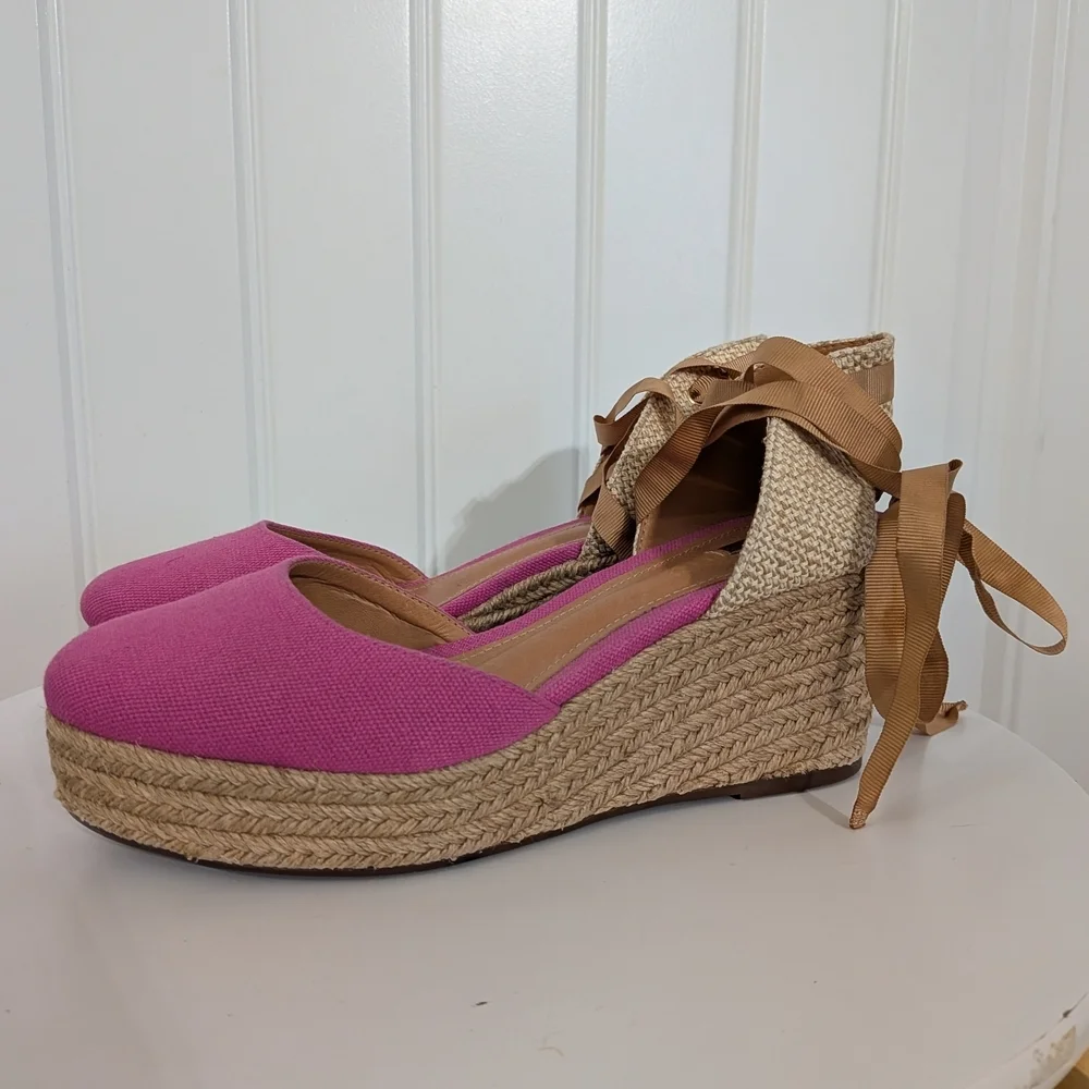 Schutz Caysey Jute Canvas Lace Up Espadrille Wedge